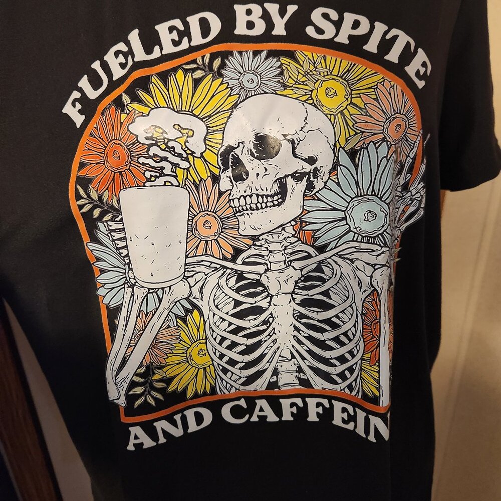 Black Fueled By Spite And Caffeine T Shirt Size L